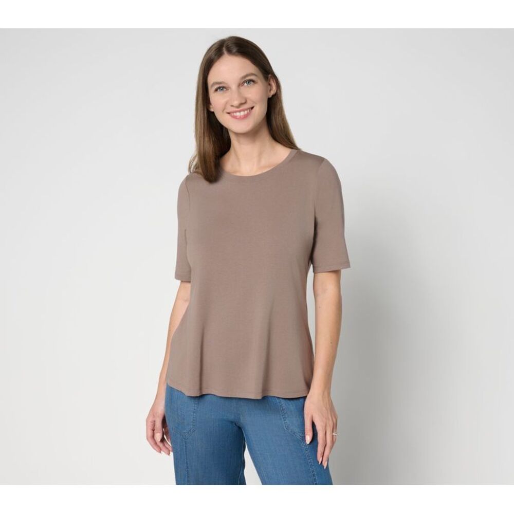 Anybody Women's Top Plus Sz 1X Cozy Knit Split Back Elbow Sleeve Brown A695707